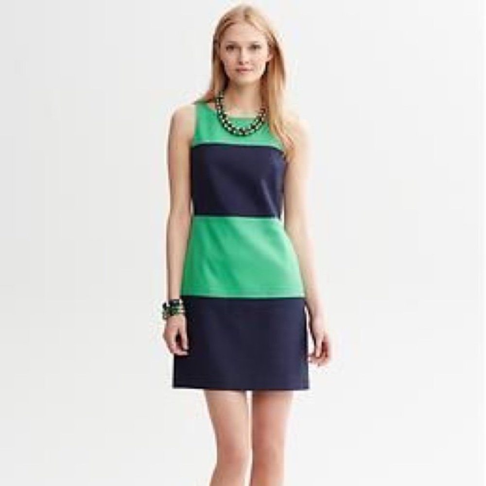 Green, blue color blocked dress